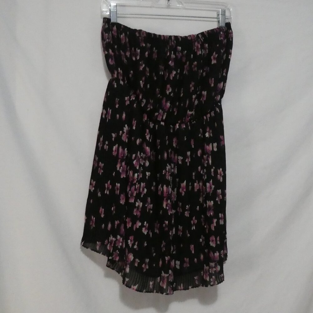 XAI | large | Strapless Fully Lined Sheer Black Floral Dress | Purple Flowers